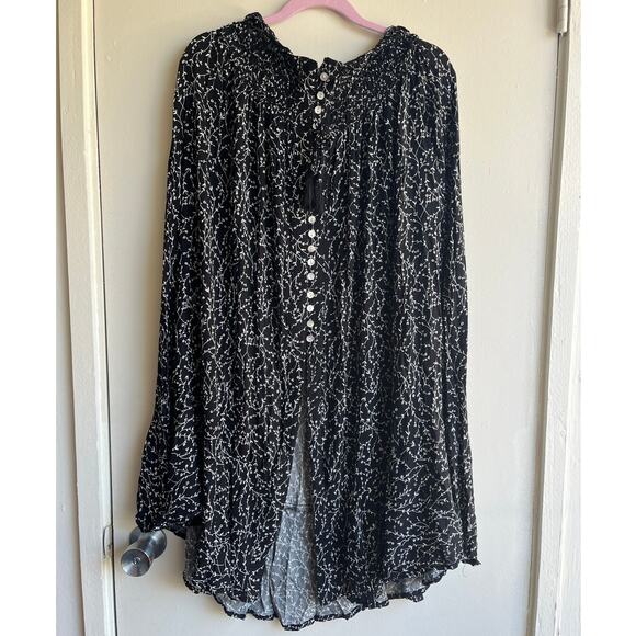 Rose & Thyme Black White Floral Button Down Tassel Tie Boho Maxi Skirt Sz L - Picture 1 of 15